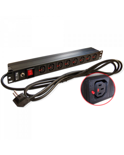 Блок розеток 19, 1-фазный с выкл,10A / 250V, 8xC13 с фикс вилки, 3 м, вилка Schuko TWT (TWT-PDU-10A8C3L-3.0) в Ростове-на-Дону Блоки розеток Pintop.ru