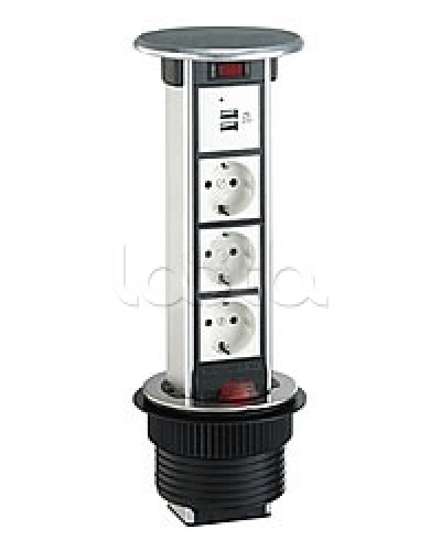 Блок розеточный встраеваемый в стол, 4 поста (45х45) IP54, с выключателем нагрузки (алюм+нерж.сталь) Экопласт 70334 в Ростове-на-Дону Блоки розеток Pintop.ru