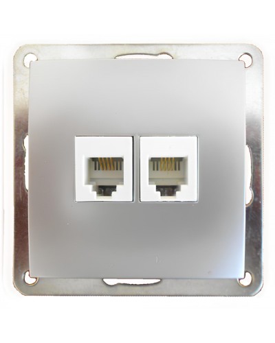 Розетка телефонная двойная 2хRJ-11 с накладкой (серебристый металлик) LK60 (865603) в Ростове-на-Дону Розетки компьютерные и телефонные Pintop.ru
