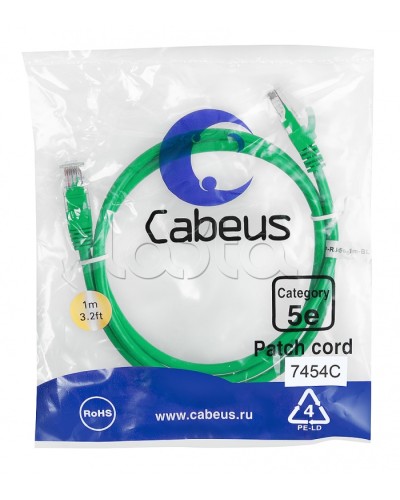 Патч-корд UTP, категория 5е, 1 м, неэкранированный, зеленый Cabeus PC-UTP-RJ45-Cat.5e-1m-GN в Ростове-на-Дону Патчкорды (медные) Pintop.ru