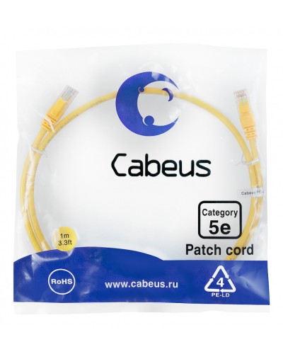 Патч-корд UTP, категория 5e, 1 м, неэкранированный, желтый Cabeus PC-UTP-RJ45-Cat.5e-1m-YL в Ростове-на-Дону Патчкорды (медные) Pintop.ru