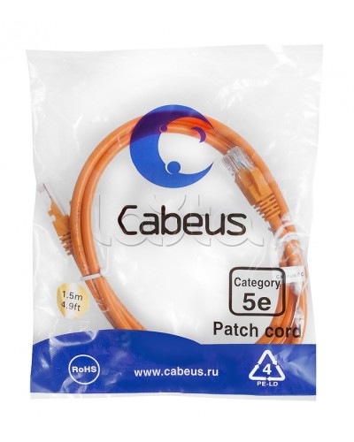 Патч-корд UTP, категория 5e, 1.5 м, неэкранированный, оранжевый Cabeus PC-UTP-RJ45-Cat.5e-1.5m-OR в Ростове-на-Дону Патчкорды (медные) Pintop.ru