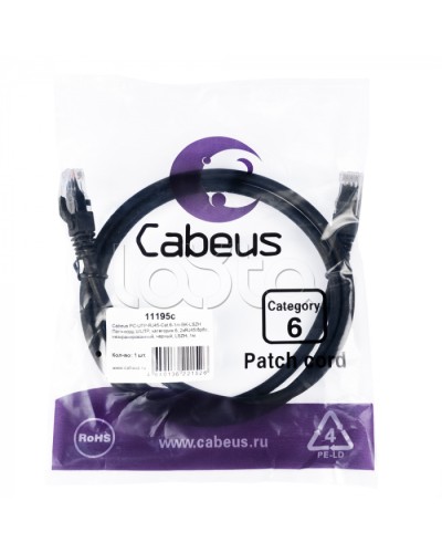 Патч-корд U/UTP, категория 6, 2xRJ45/8p8c, неэкранированный, черный, LSZH, 1м Cabeus (PC-UTP-RJ45-Cat.6-1m-BK-LSZH) в Ростове-на-Дону Патчкорды (медные) Pintop.ru